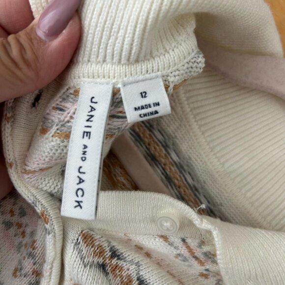 Janie‎ and Jack Sweater Girls 12 Ivory Fair Isle Turtleneck Pullover Knit Winter - Picture 6 of 9